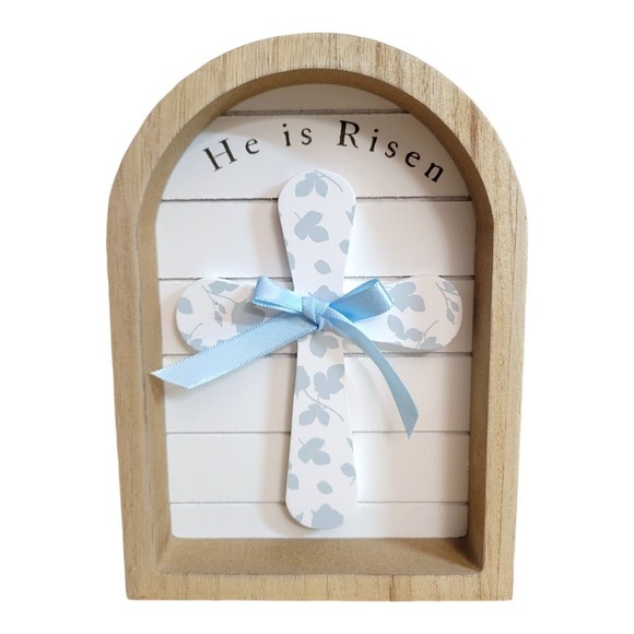 Unknown Other - NEW "He is Risen" Blue Shadowbox Cross Wooden Home Decor (Size: 7" x 5" x 1.5")